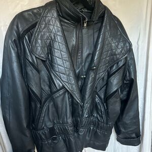 Vintage SALONIS Black Quilted Leather Jacket